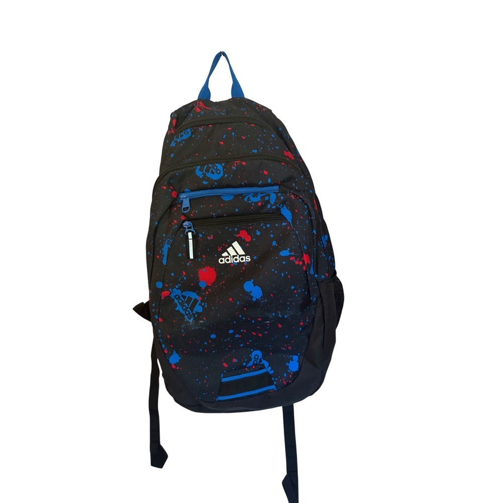 Adidas Young Creator Backpack Black Blue Red Paint Splatter Logo School Bag